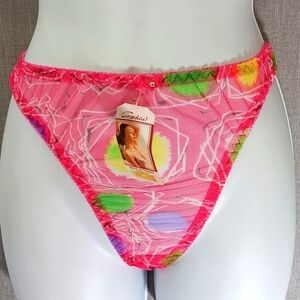 VTG Mesh String Bikini Thong Panties Size 7 Large Pink 80s 90s Sheer Sissy NWT